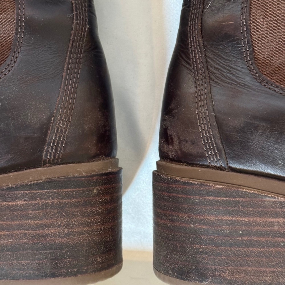 Timberland Womens 7.5 Brown Leather Chelsea Ankle Boots Block Heel ReBOTL Casual - Picture 6 of 10